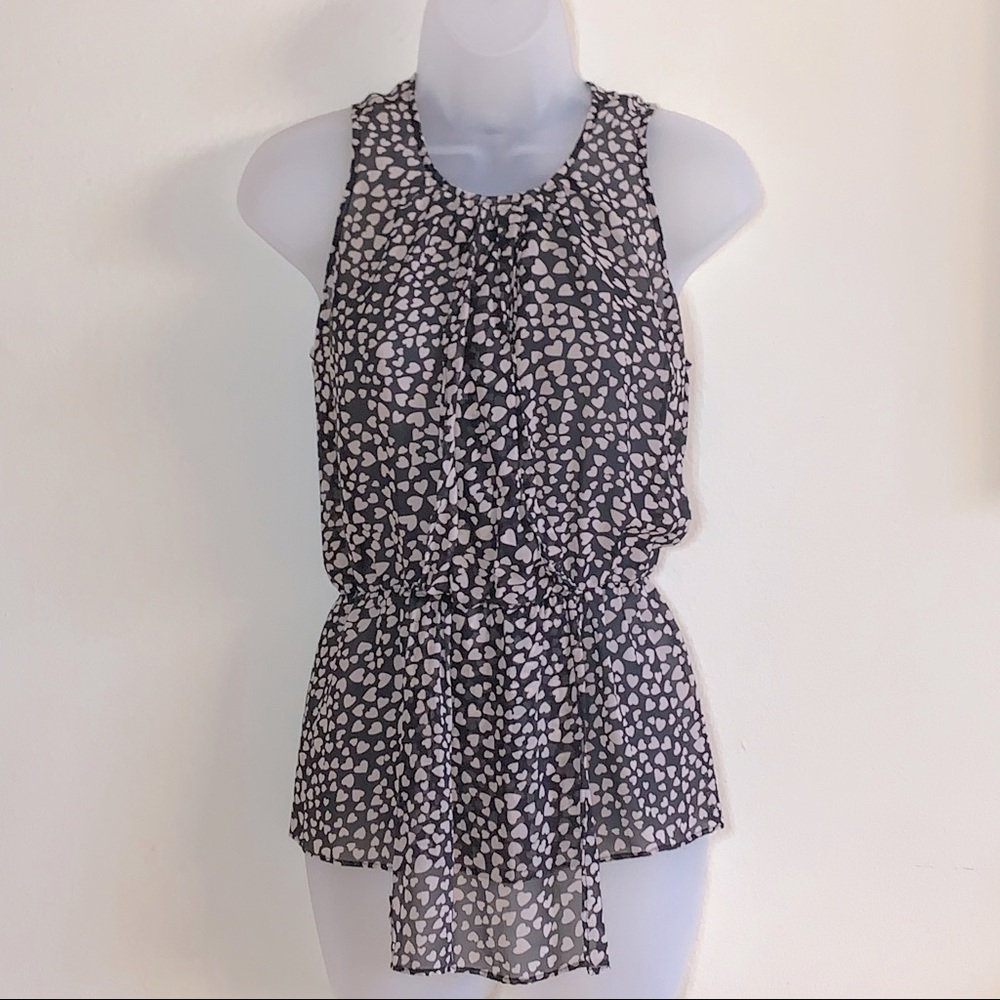 Brochure Walker 100% Silk Black and Tan Heart Print Blouse - Sz. S